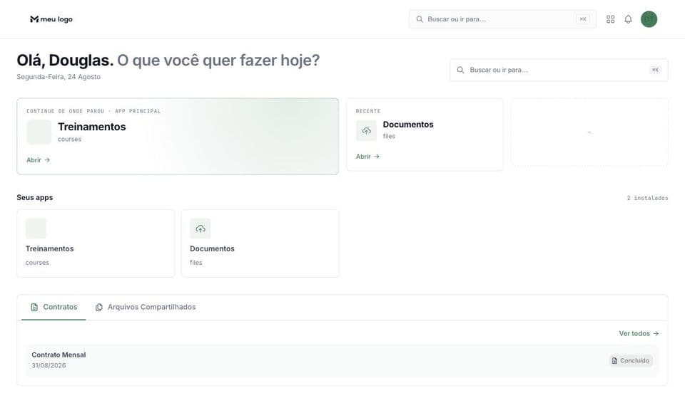 Portal do cliente com a linha de etapas do processo, contratos e faturas